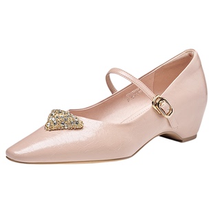 色非法式通勤玛丽珍鞋女2026新款春季粗跟软底不累脚内增高小皮鞋