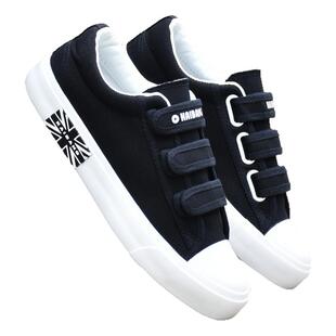 免系带帆布鞋男款夏季透气黑色小众休闲板鞋2026新款魔术贴男鞋子