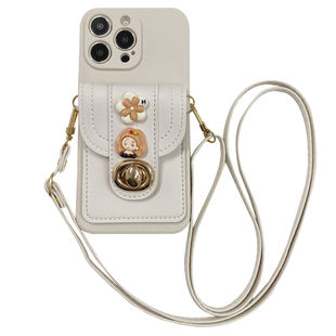 花朵女孩卡包适用苹果17promax手机壳iphone16pro女款13创意卡通iphone15promx防摔12/11斜挎14pro挂绳xs全包