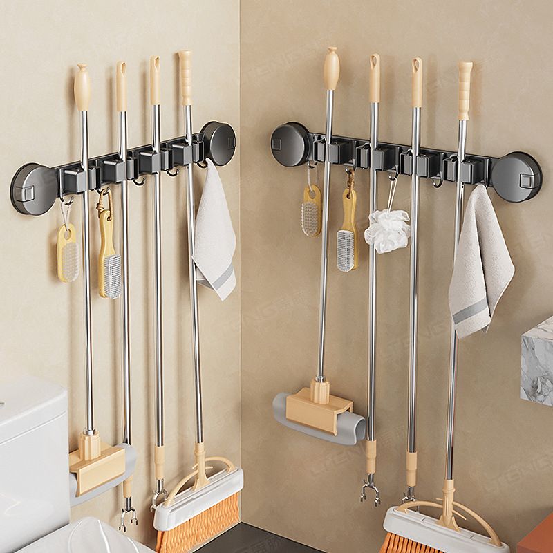 卫生间吸盘拖把夹家用浴室免打孔壁挂式挂钩扣扫把置物收纳挂架子