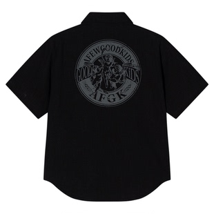 AFGK2025SS老钱风苎麻棉印花短袖衬衫夏季复古小众设计感男女衬衣