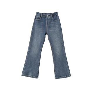 女大童牛仔裤【韩系复古】青少年2025秋冬新款简约休闲加绒喇叭裤