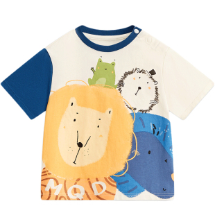 MQD童装男小童夏季儿童T恤时尚宽松印花撞色手绘短袖时尚上衣