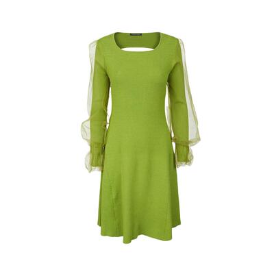 sdeer网纱拼接收腰针织连衣裙