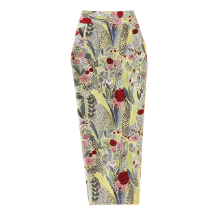 复古柠檬黄花朵刺绣半身裙秋冬女高腰中长包裙油画长裙包臀一步裙