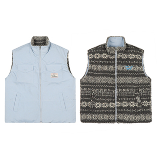 local aliens外星沙龙美式复古双面穿羊羔毛棉马甲费尔岛叠穿外套