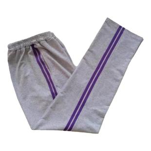 初中小学生校服裤子浅灰色两道紫色杠边全棉直筒休闲运动裤冬加绒