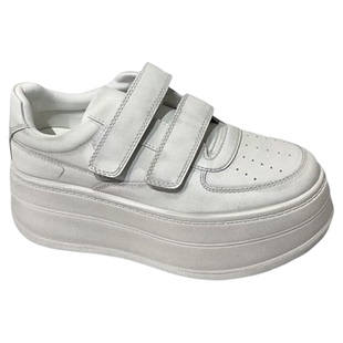 欧洲站2026新款厚底休闲板鞋增高6cm做旧真皮魔术贴小白鞋女欧货