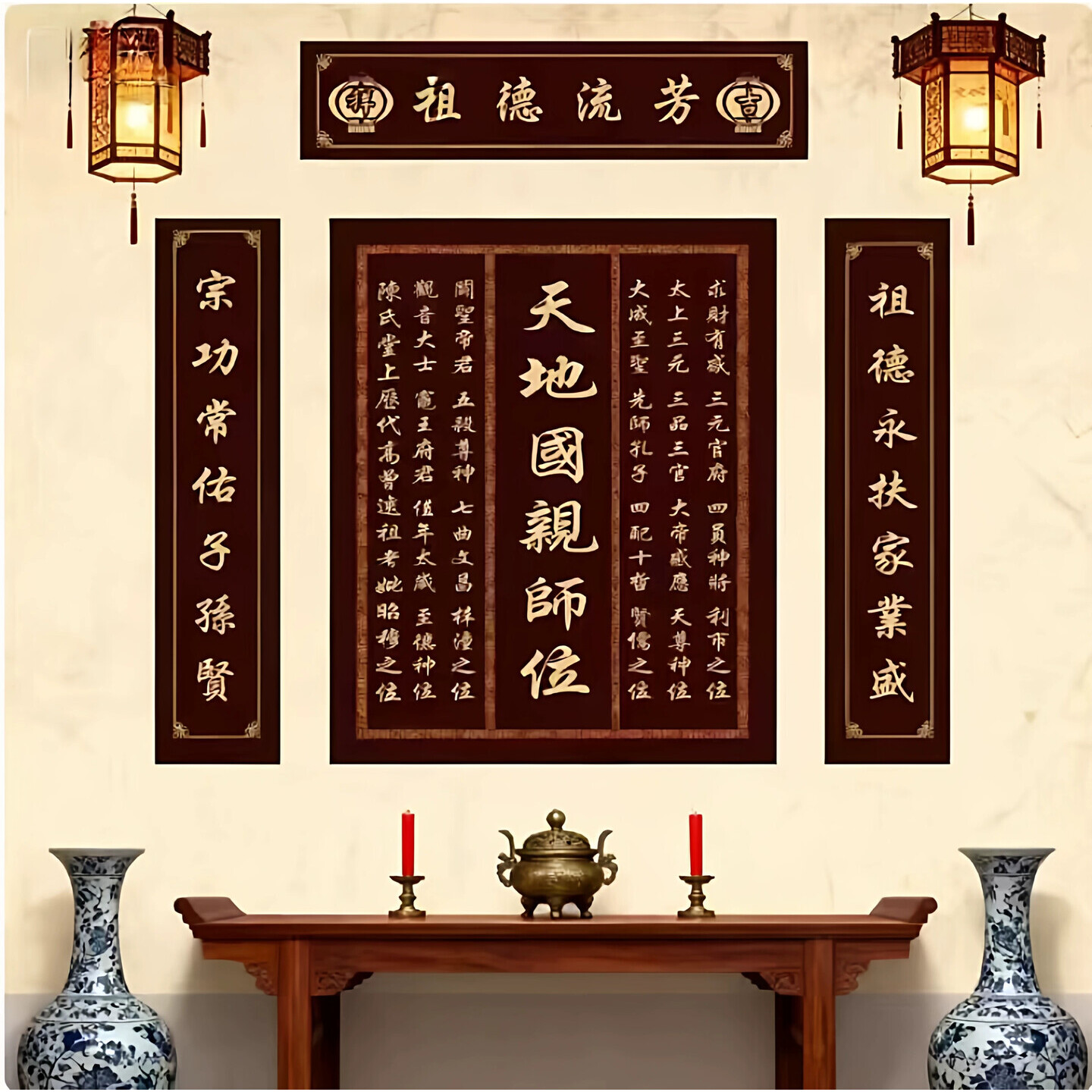 农村堂屋自建房祠堂供奉神牌匾天地国亲师位中堂挂画香火神位字画