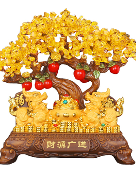 水晶发财树招财猫摆件聚宝盆客厅酒柜装饰店铺收银台乔迁开业礼物