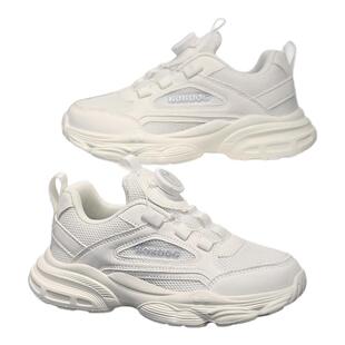 巴布豆童鞋黑色儿童小白鞋2025新款透气网面男童运动女童白色跑步