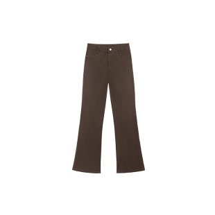 咖啡色微喇牛仔裤女秋冬加绒胖妹妹mm高腰弹力显瘦直筒喇叭裤子潮