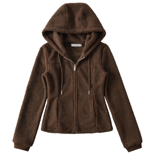 【包邮】美式辣妹蚂蚁腰显瘦修身连帽卫衣短外套女泰迪绒上衣潮