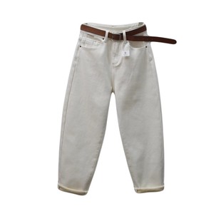 杏色加绒加厚老爹牛仔裤女2025冬新款高腰休闲宽松显瘦哈伦萝卜裤