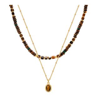 OUBIYABI欧比雅比木星虎眼石串珠招财项链锁骨链明星同款生日礼物