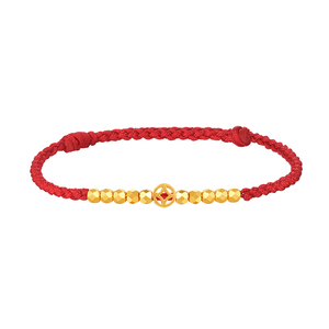 明牌珠宝5G黄金铜钱蹦迪链手饰 足金蹦迪珠抽拉红绳手链AFK0408