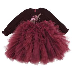 新年女童连衣裙红色儿童丝绒公主裙秋冬宝宝洋气童装裙子小女孩