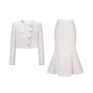 CHICHY美人鱼 千金小香风套装女春季款粗花呢鱼尾半身长裙两件套