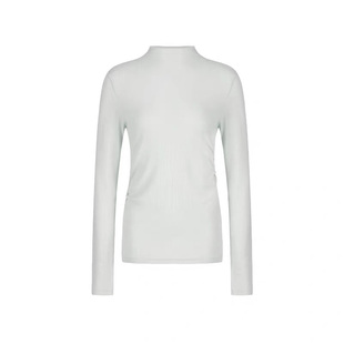 DPLAY2025年秋季新款白色半高领磨毛T恤含胸垫打底衫内搭女士上衣