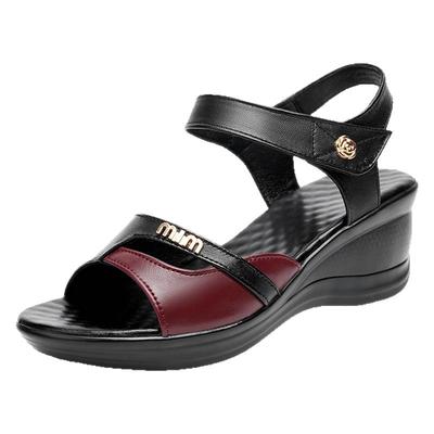 坡跟厚底凉鞋女夏季真皮高跟妈妈