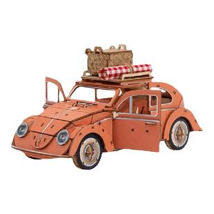 旅行汽车立体木质拼插图汽车益智模型玩具木制拼装手工男孩子礼物