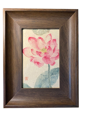 手绘国画新中式禅意清雅荷花复古画桌面摆件画摆台装饰画好运莲莲