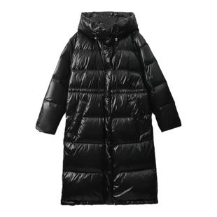 【DG渠道】金属光感亮面高蓬度立体绗缝黑色长款白鹅绒羽绒服外套