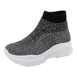 睿登袜子靴女网面加绒暖休闲鞋厚底高帮鞋弹力短靴女靴子2025冬季