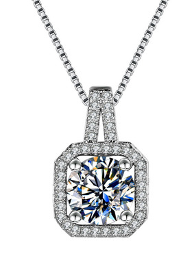 钻石18k白金公主方2克拉吊坠项链