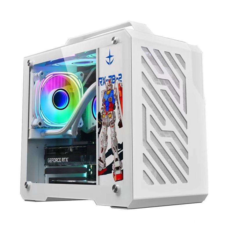 玩嘉铝元素机箱MATX迷你便携手提横卧式台式电脑主机箱水冷侧透黄