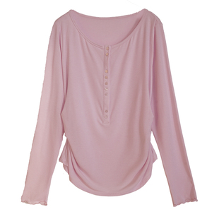 胖mm秋冬亨利领打底衫木子理想大码女装收腰显瘦舒适长袖内搭小衫