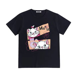 机能风辣妹Lisa同款玛丽猫联名t恤女2023新款胖mm炸街上衣大码夏
