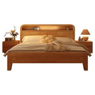 蓝色理想实木床现代简约1米8双人床1米5单人床家用简约原木风
