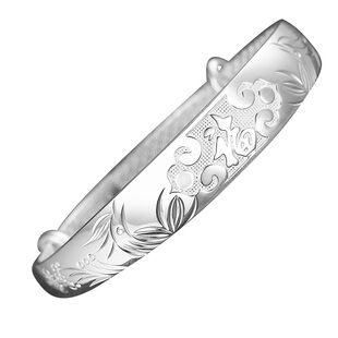 永兴银楼999纯银手镯女吉祥如意福字推拉年轻款足银镯子送妈妈礼