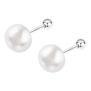 天然淡水珍珠耳钉螺丝拧扣睡觉免摘馒头耳环女999纯银养耳洞耳饰