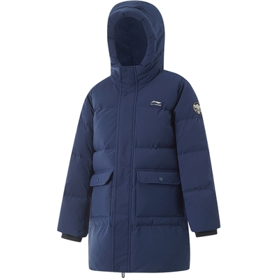 李宁童连帽男女同款休闲中羽绒服