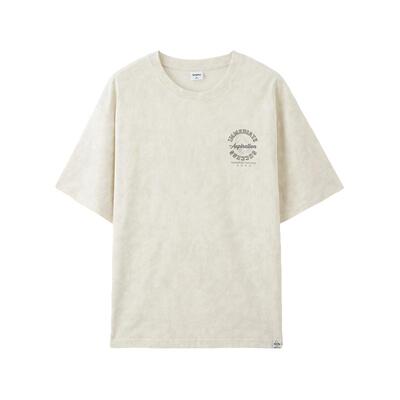 三福2026夏季短袖t恤男马影印花蜡染圆领宽松半袖打底衫潮522006