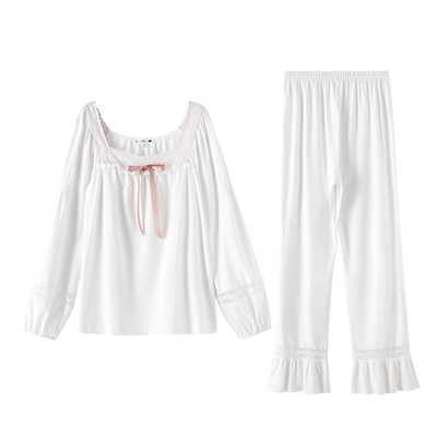 长袖薄款甜美风方领全棉家居服