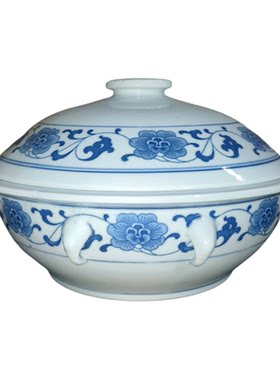 高温釉下彩青花芙蓉10英寸品锅