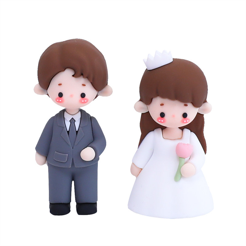 情人节婚礼求婚烘焙蛋糕装饰新婚宴西装婚纱新郎新娘软胶插件摆件