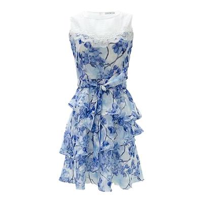 蓝色蕾丝JESSICARED无袖印花