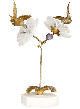 鸟语花香家居水晶花黄铜轻奢