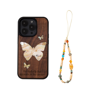 Puui原创适用苹果17pro实木手机壳个性iphone16promax手机壳高级17promax木质苹果15promax贝壳纹带链条ins