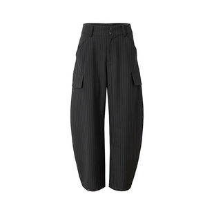 Covertitle 蓝色暗条纹垂感通勤休闲西裤