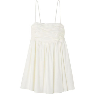 reformation同款法式小众白色褶皱气质小个子吊带连衣裙子娃娃裙