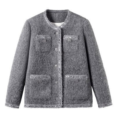 羊毛混纺小香风90白鸭绒羽绒服女