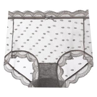 蝶安芬性感蕾丝高腰网纱夏季薄款冰丝白内裤女100%纯棉全棉裆平角