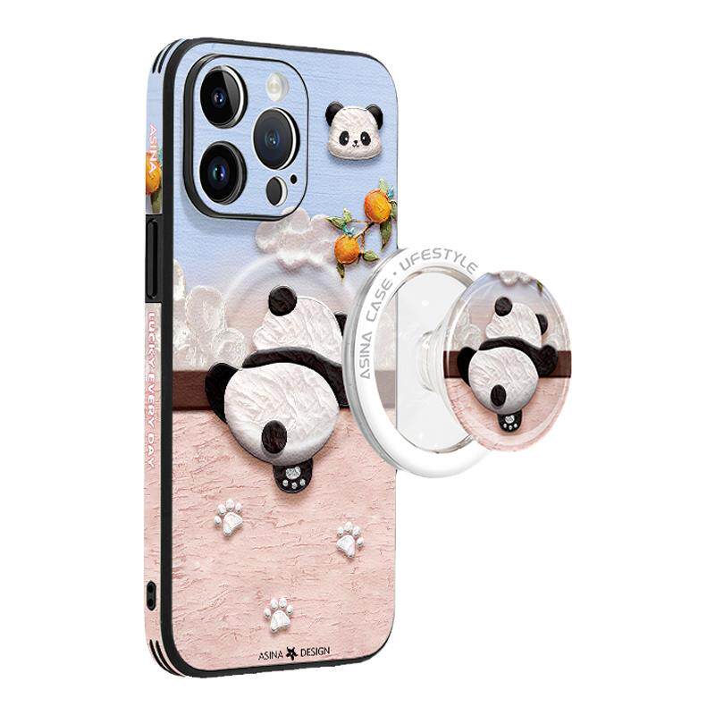 翻墙熊猫适用苹果17pro手机壳iphone16promax磁吸素皮13pro保护套15promax可爱创意ip16防摔