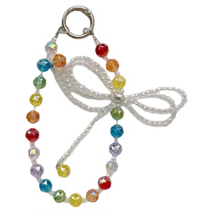 高级感精致彩色水晶蝴蝶结手机挂链韩系ins镭射串珠手腕带链条垫片手工diy包包钥匙扣耳机套手机壳挂件挂绳女