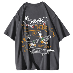 美式复古创意印花oversize短袖t恤男女夏季新款宽松休闲情侣体恤